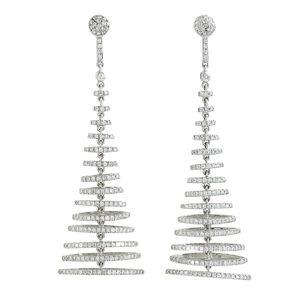 Pave Diamond Spiral Chandelier Earrings in 18K White Gold – Statement Jewelry