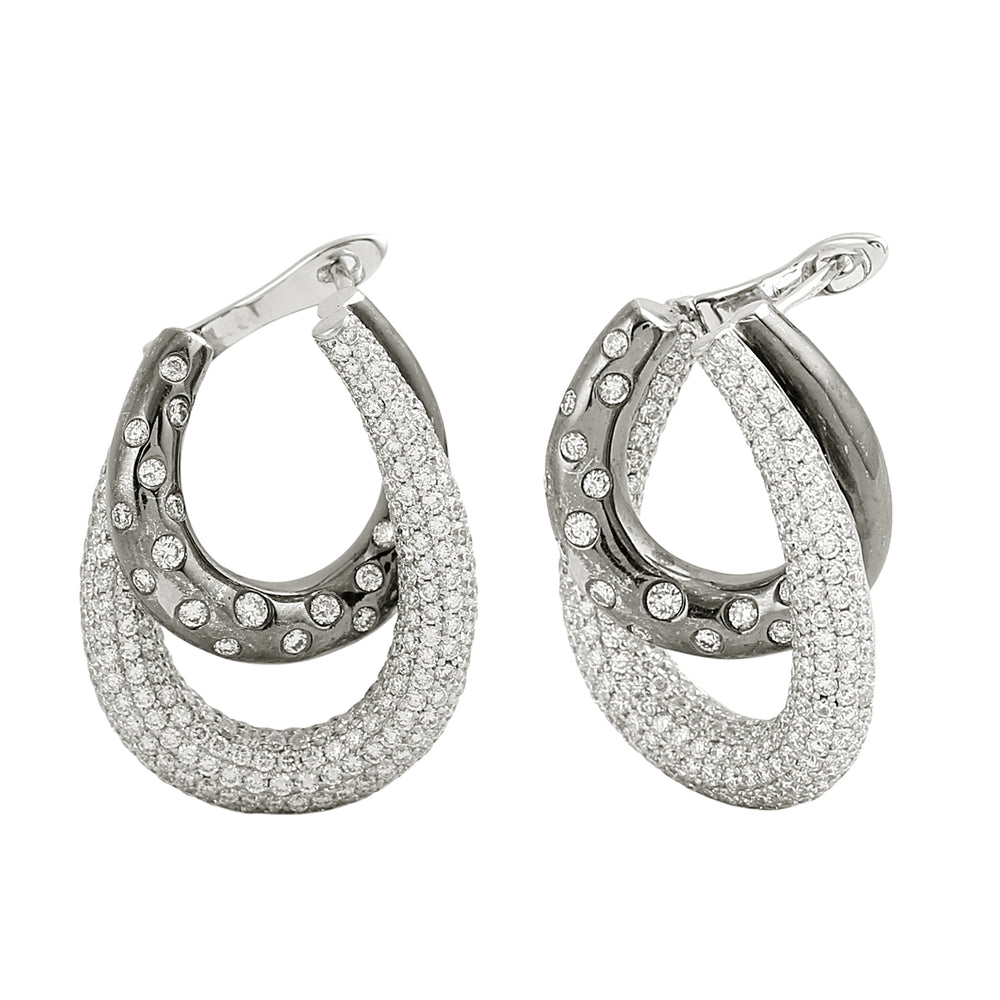 18K White Gold Two-Tone Hoop Earrings with Pave Diamonds – Designer Jewelry