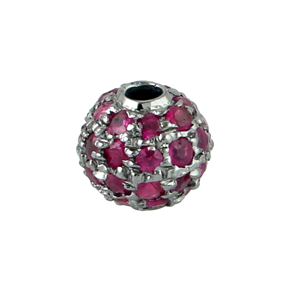 Natural Ruby 925 Silver Pave Bead Ball Jewelry Accessory
