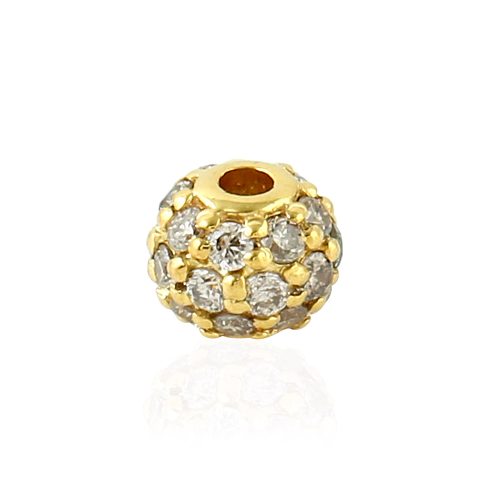 14K Yellow Gold Natural Diamond Pave Bead Ball Finding Jewelry