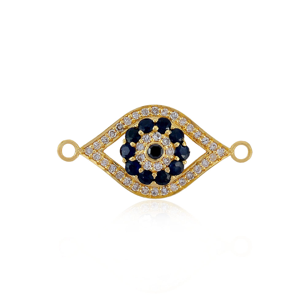 Blue Sapphire Gemstone & Diamond Evil Eye Connector Finding in Gold