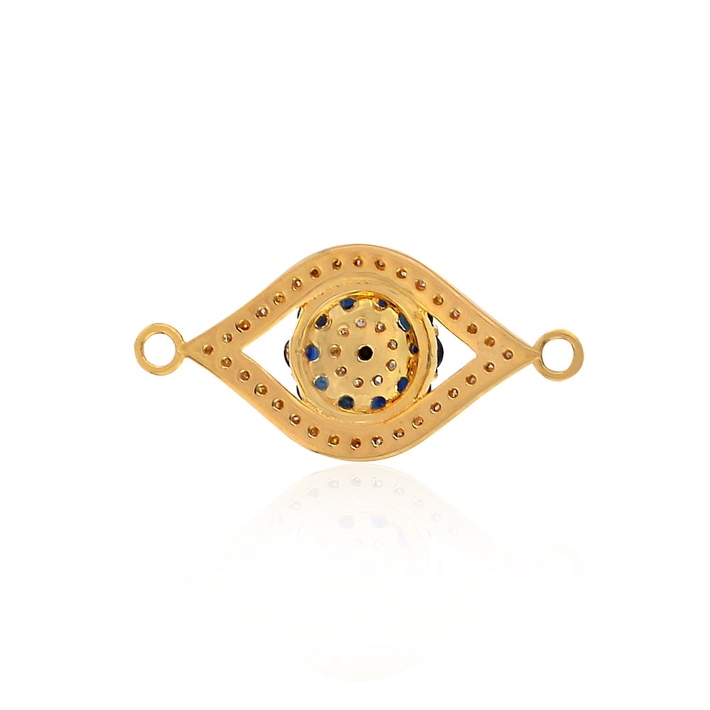 Blue Sapphire Gemstone & Diamond Evil Eye Connector Finding in Gold
