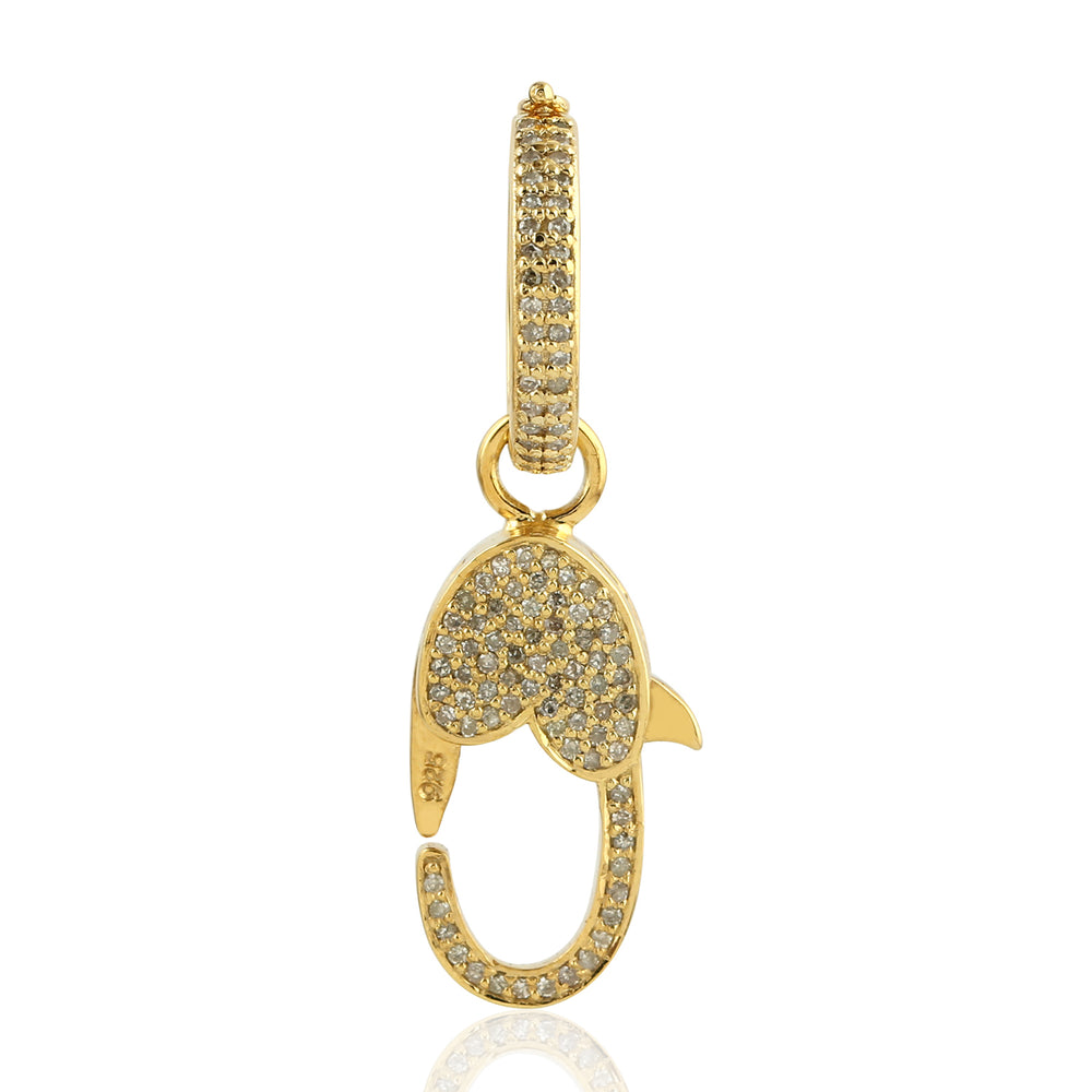 Diamond Pave Carabiner Lock Finding in 14K Yellow Gold Silver