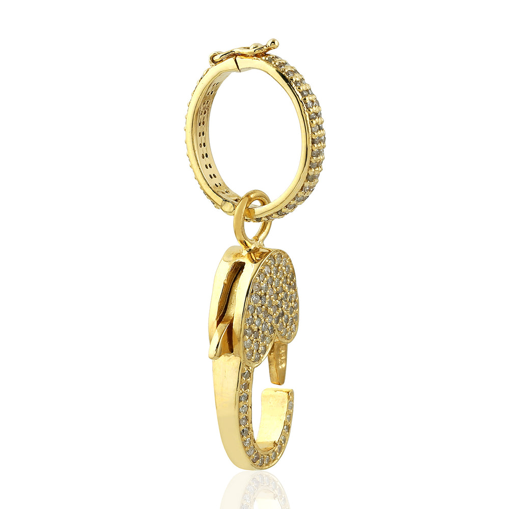 Diamond Pave Carabiner Lock Finding in 14K Yellow Gold Silver