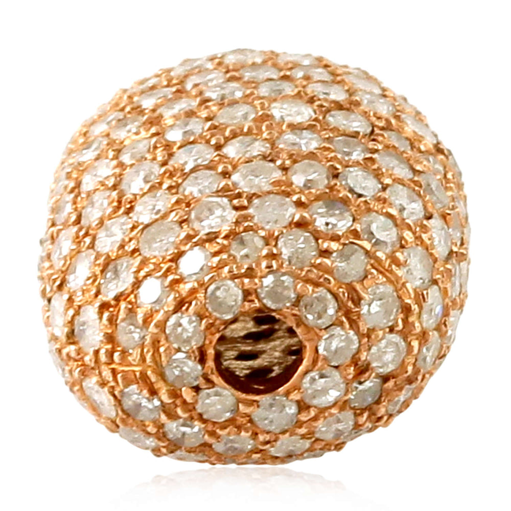 Pave Diamond Handmade Bead Ball Finding Accessory In 18K Rose Gold