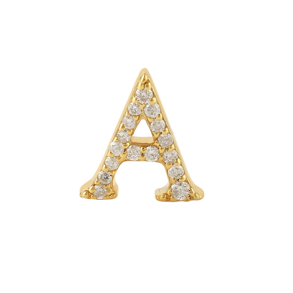 18K Yellow Gold Pave Diamond "A" Initial Alphabet Designer Charm Finding