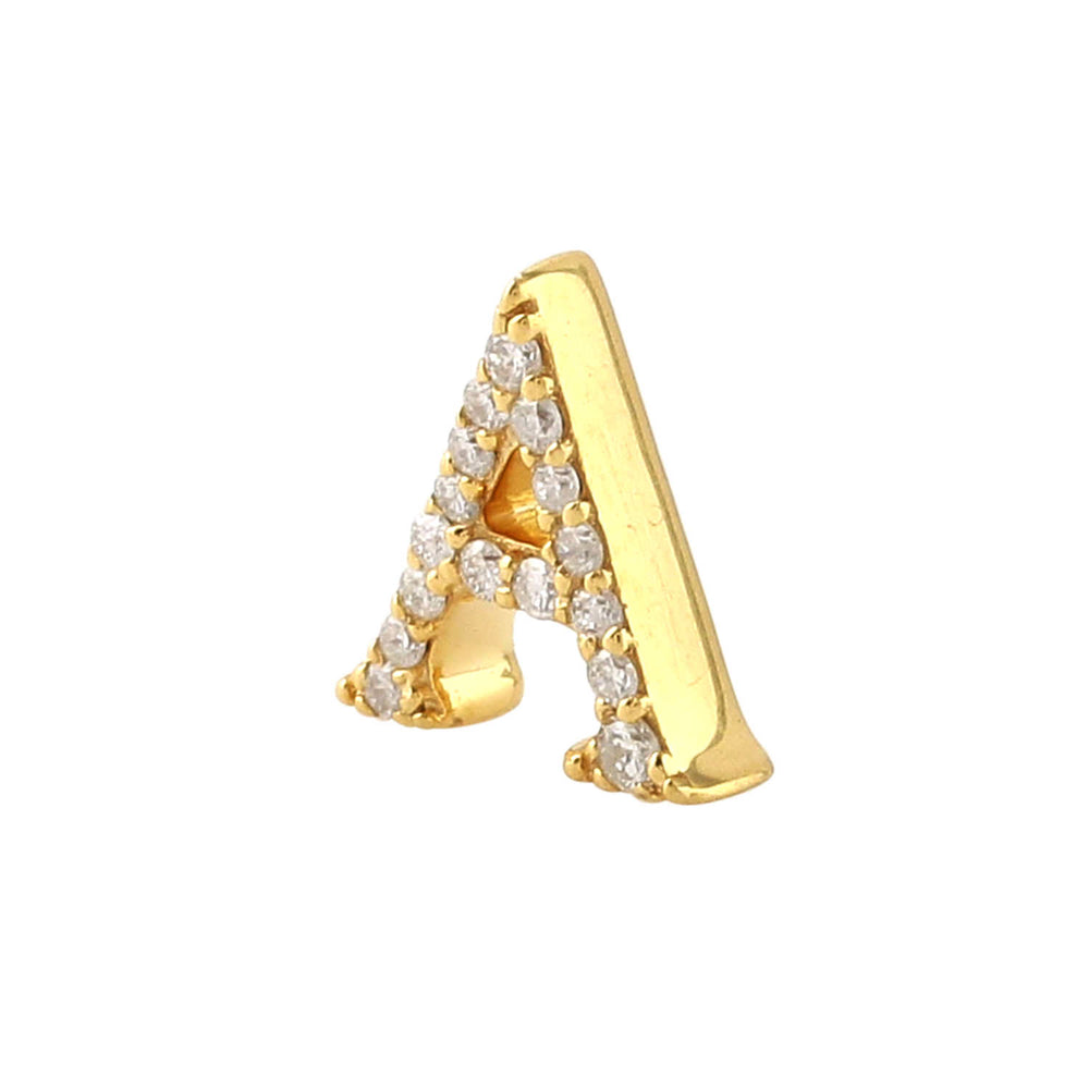 18K Yellow Gold Pave Diamond "A" Initial Alphabet Designer Charm Finding
