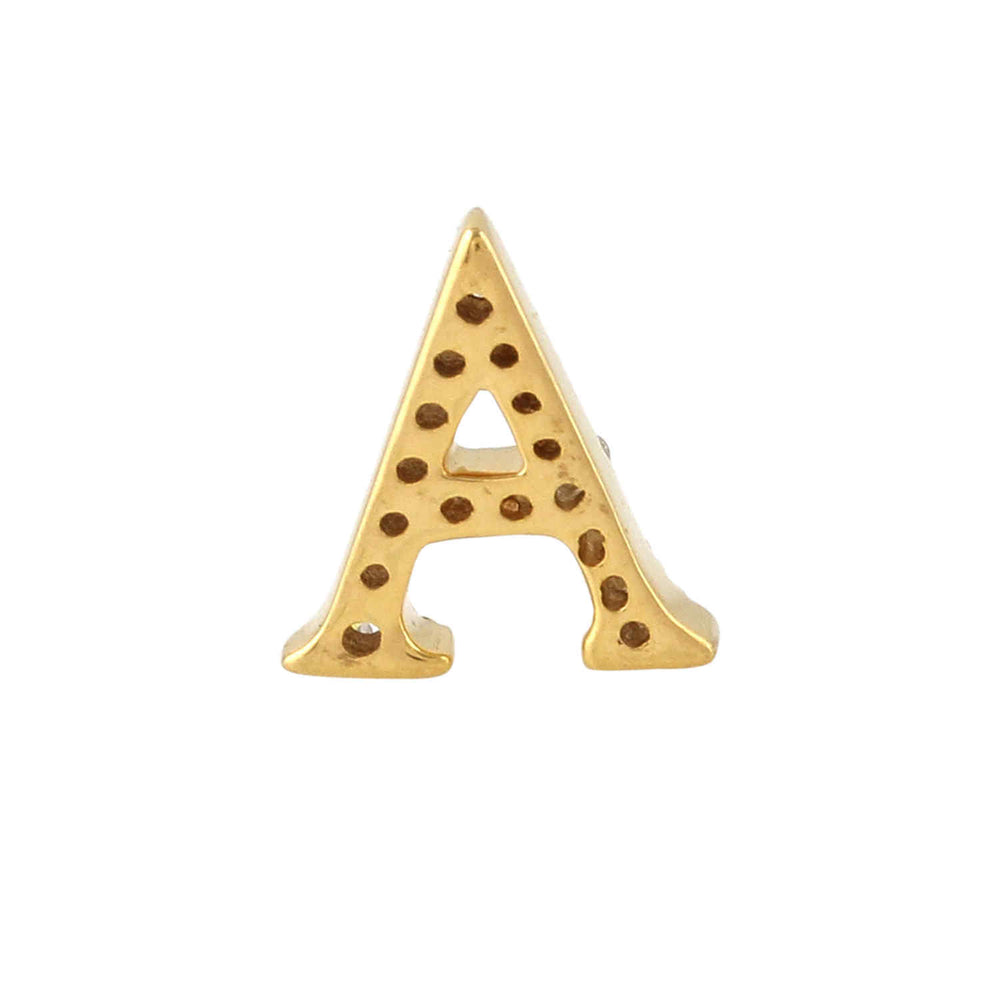 18K Yellow Gold Pave Diamond "A" Initial Alphabet Designer Charm Finding