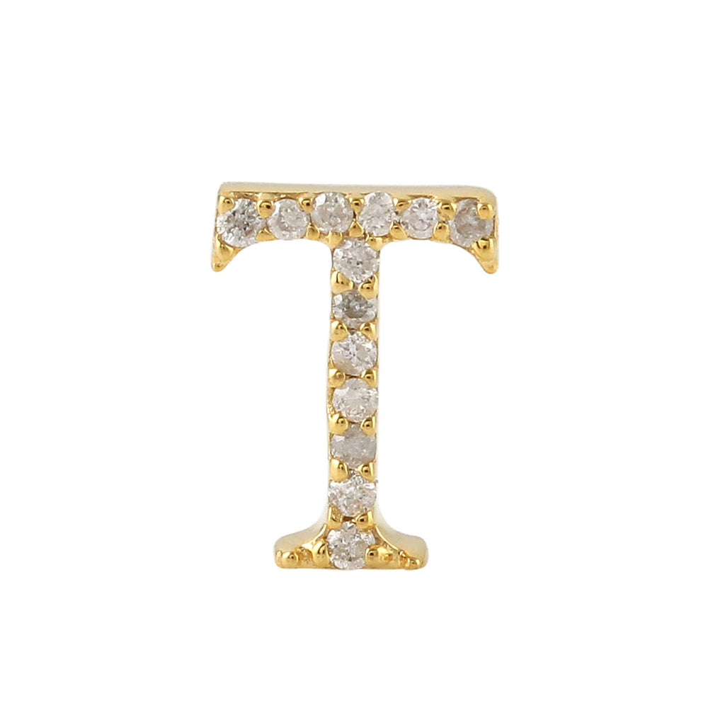 18K Yellow Gold Pave Diamond "T" Initial Alphabet Designer Charm Finding