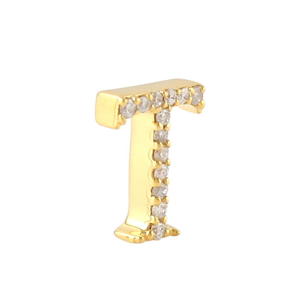18K Yellow Gold Pave Diamond "T" Initial Alphabet Designer Charm Finding
