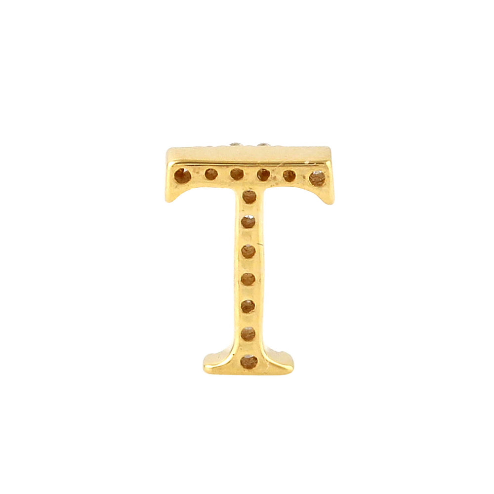 18K Yellow Gold Pave Diamond "T" Initial Alphabet Designer Charm Finding