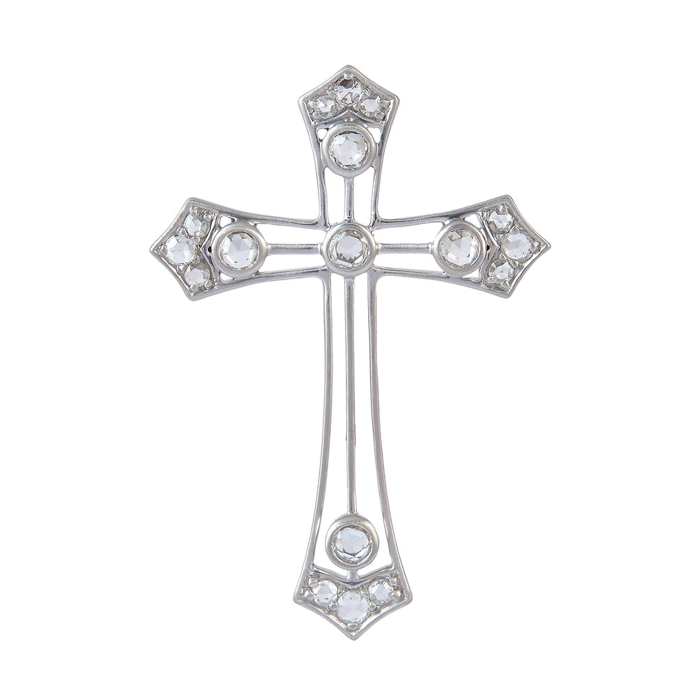 14K White Gold Bezel Set Rose Cut Diamond Cross Finding – Minimalist Religious Jewelry