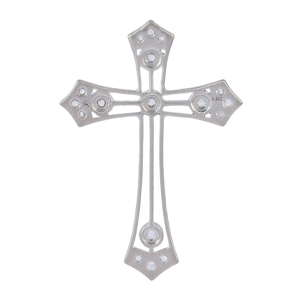 14K White Gold Bezel Set Rose Cut Diamond Cross Finding – Minimalist Religious Jewelry