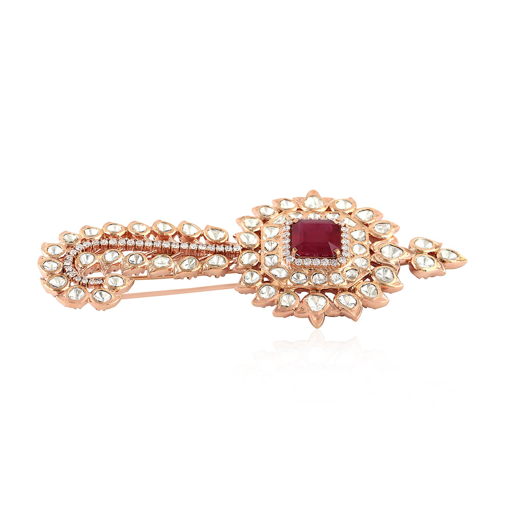 Ruby Glass Field Gemstone Bezel Uncut Diamond Designer Finding In 18K Rose Gold