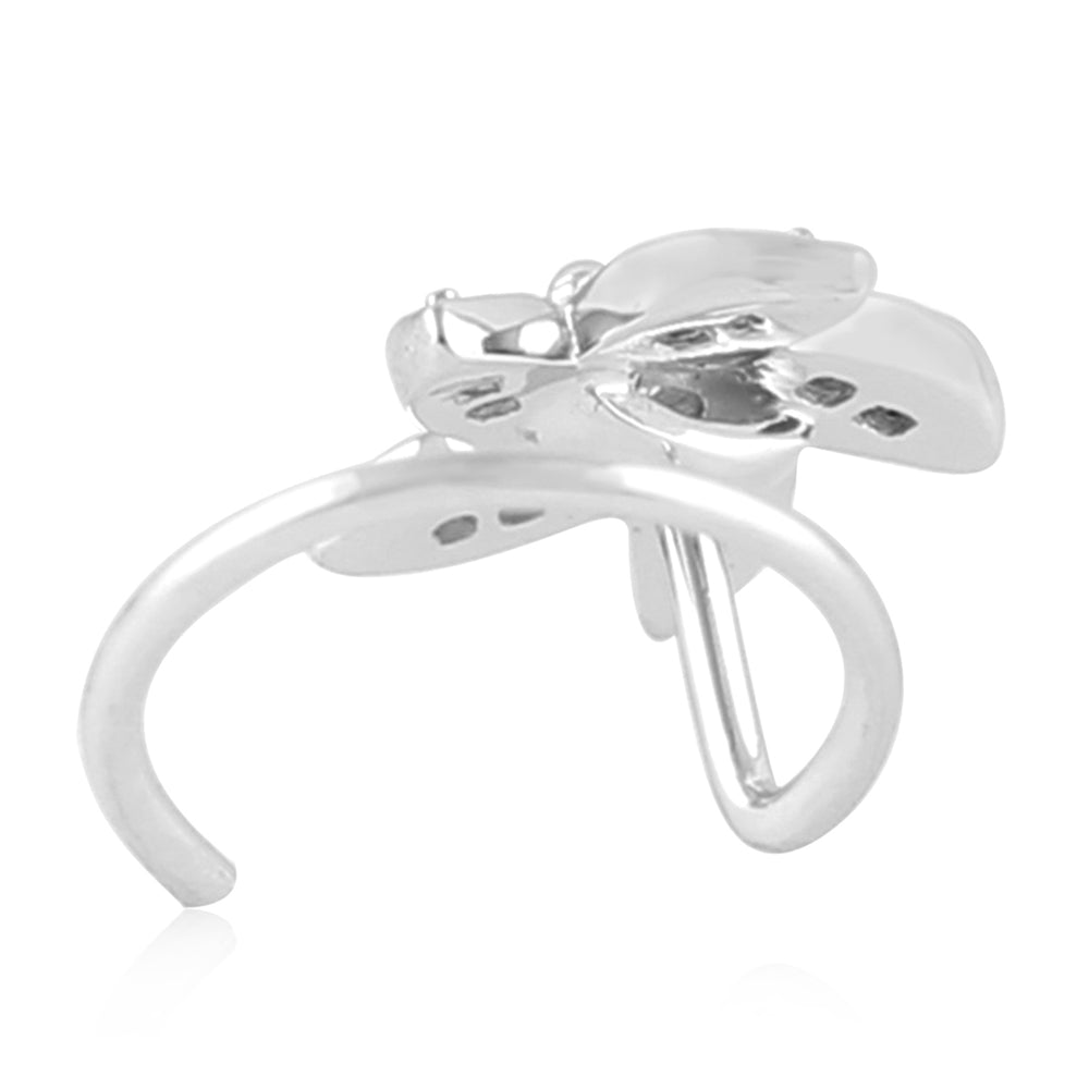 Diamond Floral Nose Ring in 18K White Gold – Five-Petal Sparkle Design