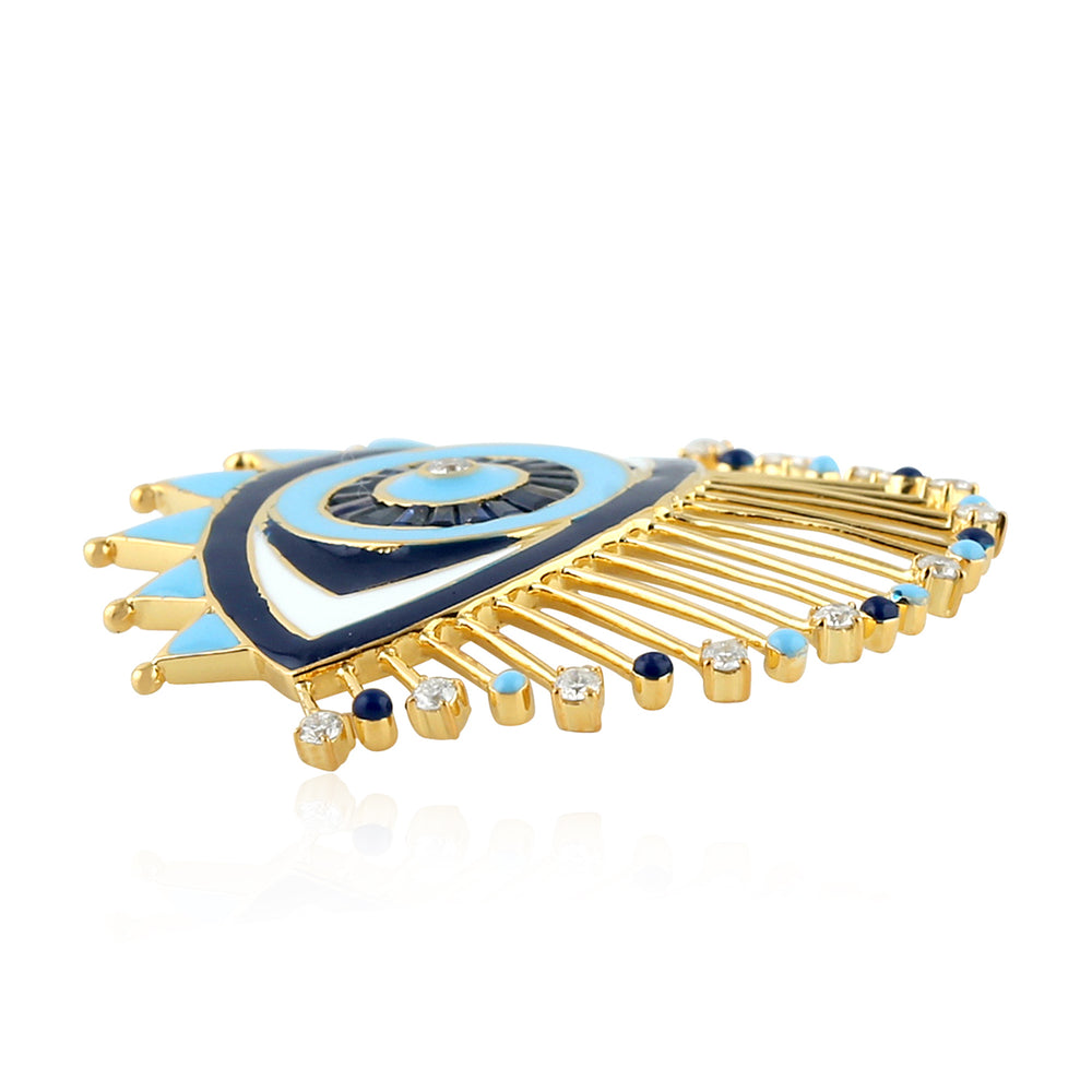Blue Sapphire Channel Set Prong Diamond Enamel Eye Eye Finding In Gold
