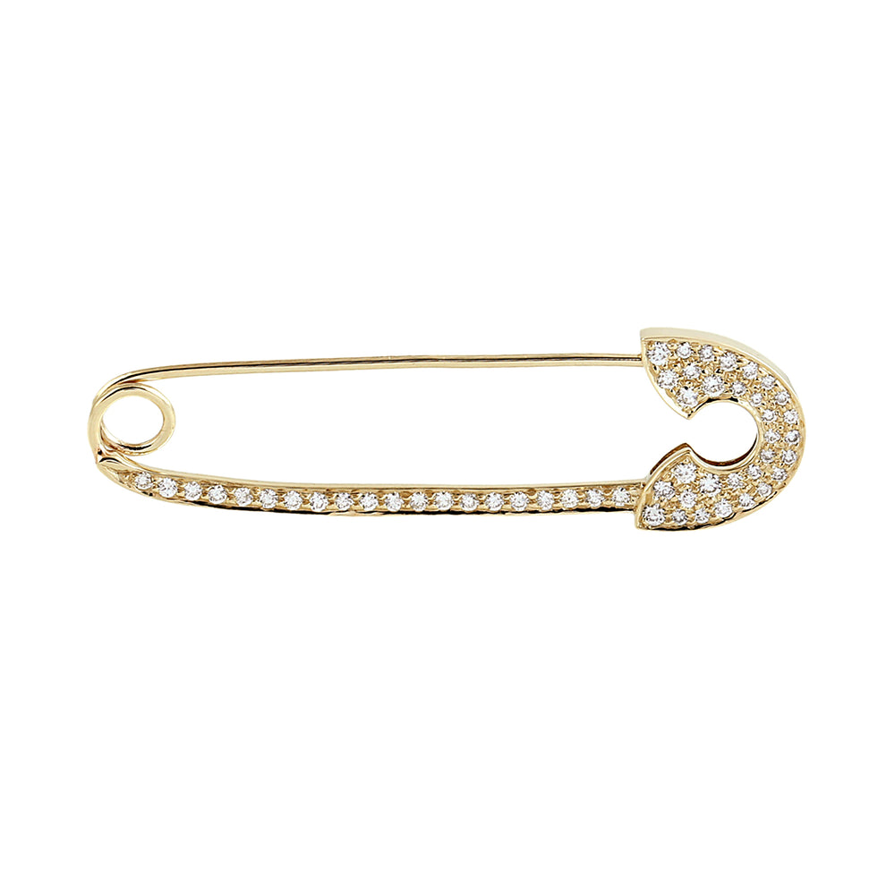 Pavé Diamond Safety Pin Brooch in 14K Yellow Gold