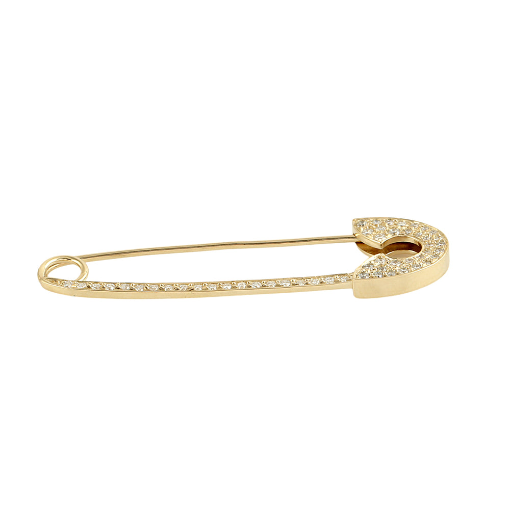 Pavé Diamond Safety Pin Brooch in 14K Yellow Gold