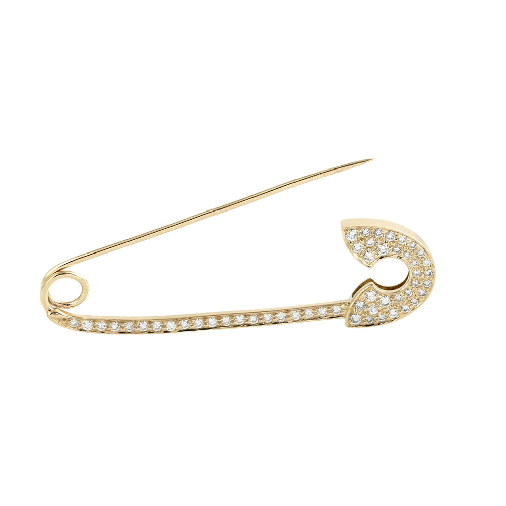Pavé Diamond Safety Pin Brooch in 14K Yellow Gold