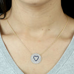 Blue Sapphire Pave Natural Diamond Heart Shape Princess Necklace In Gold For Women's