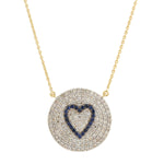 Blue Sapphire Pave Natural Diamond Heart Shape Princess Necklace In Gold For Women's