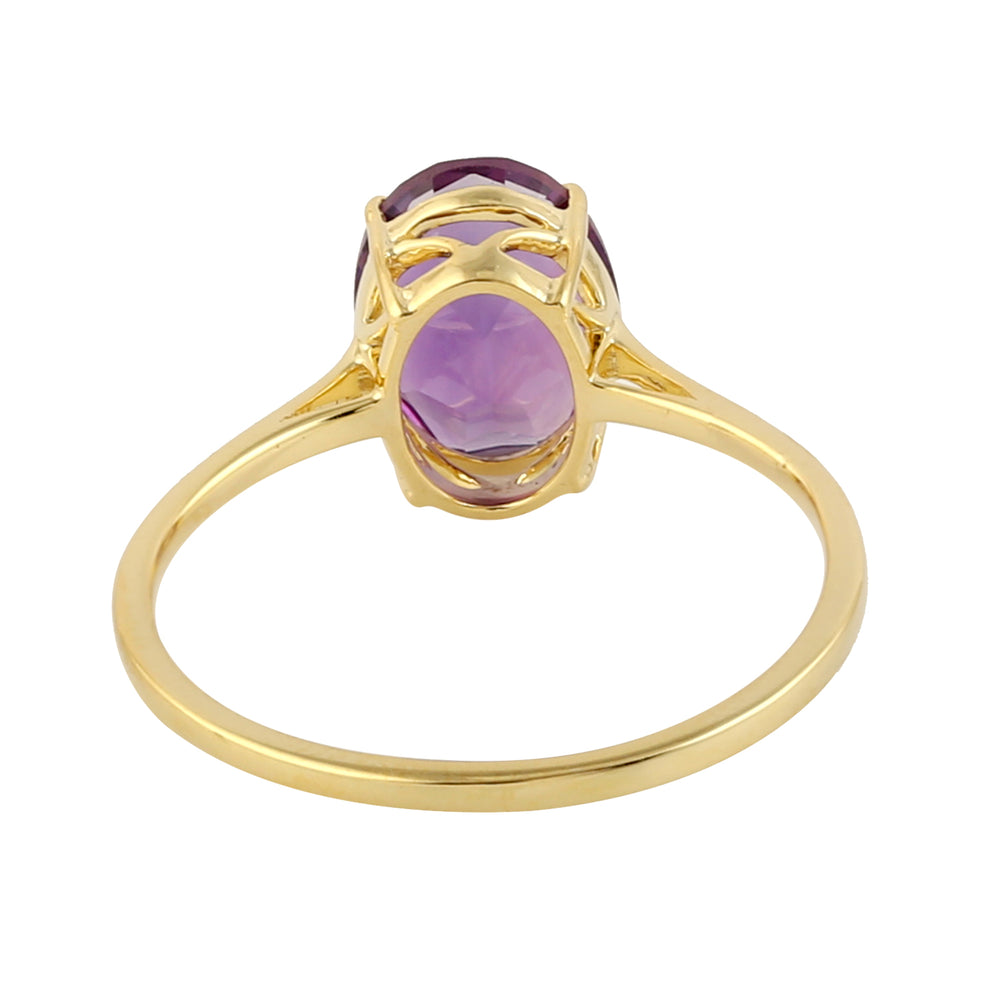 10k Yellow Gold Prong Oval Cut Amethyst Gemstone Ring Handmade Jewelry