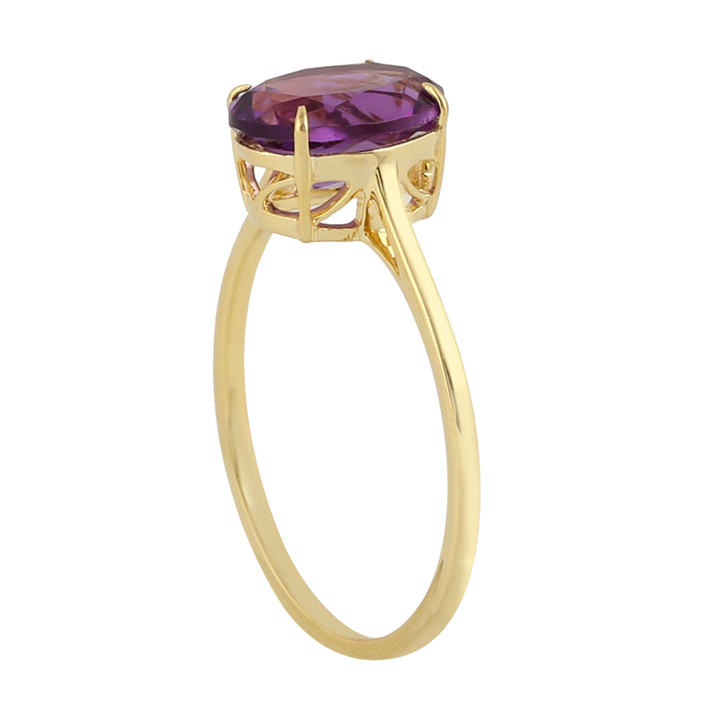 10k Yellow Gold Prong Oval Cut Amethyst Gemstone Ring Handmade Jewelry