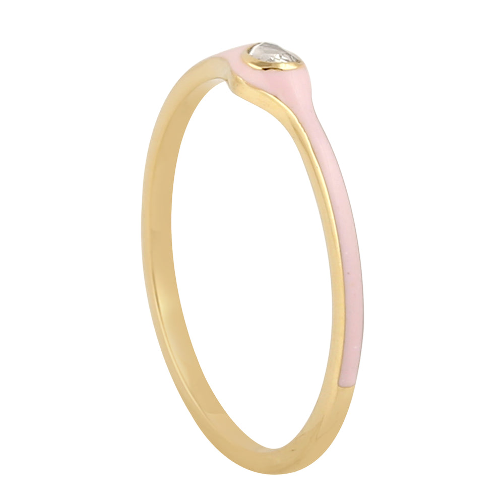 14k Yellow Gold Bezel Ice Diamond Band Ring Enamel Jewelry