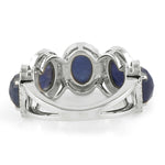 18k White Gold Pave Diamond Blue Sapphire Band Ring Handmade Jewelry