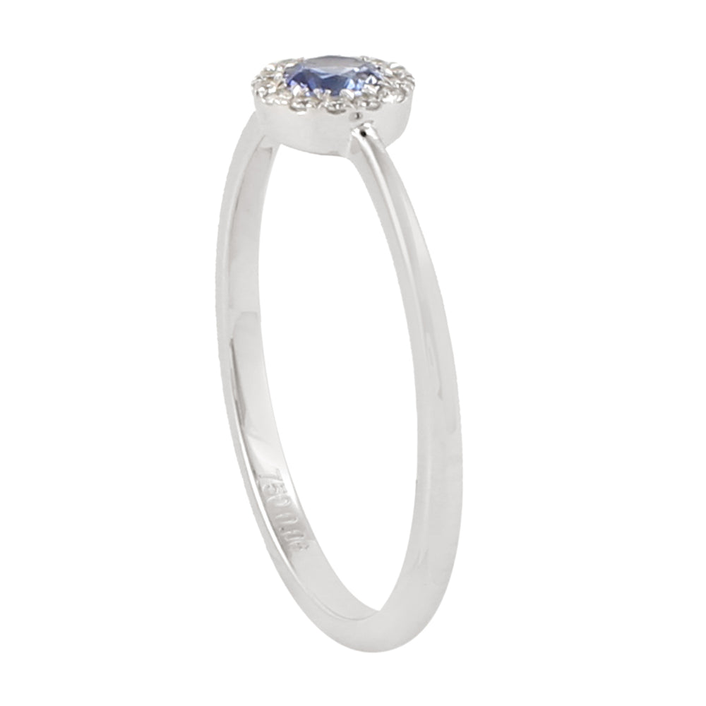 Blue Sapphire & Diamond Delicate Ring in 18k White Gold – Fine Jewelry for Her