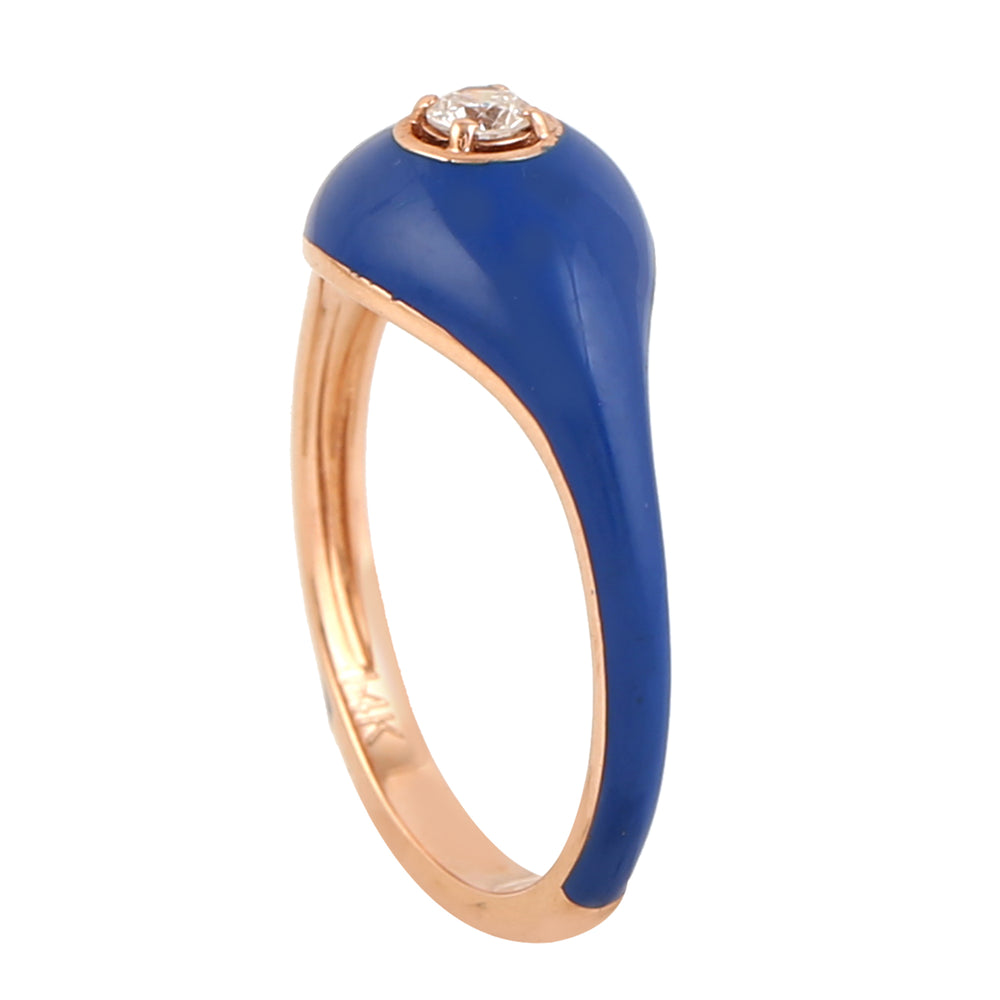 14k Rose Gold Solitaire Diamond Enamel Ring Unisex Jewelry