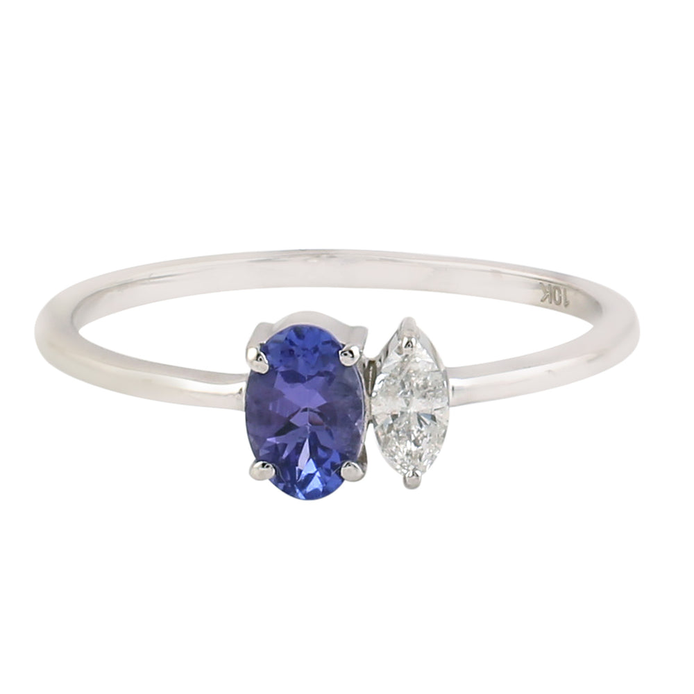 Natural Tanzanite Diamond 10k White Gold Ring For Her