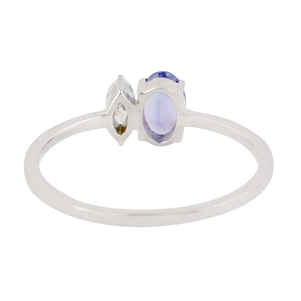 Oval Cut Tanzanite Rose Cut Diamond Band Ring In 10k White Gold