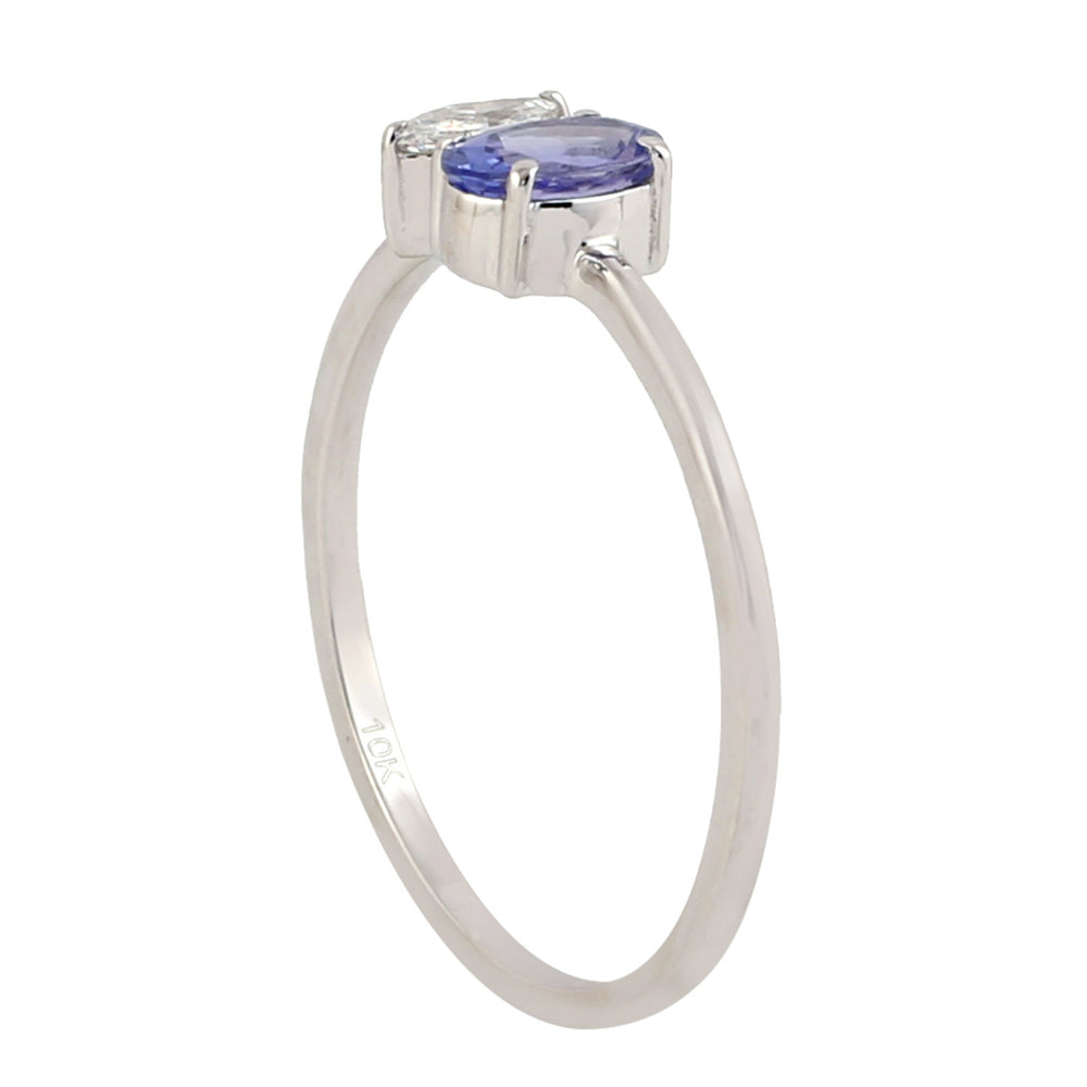 Oval Cut Tanzanite Rose Cut Diamond Band Ring In 10k White Gold