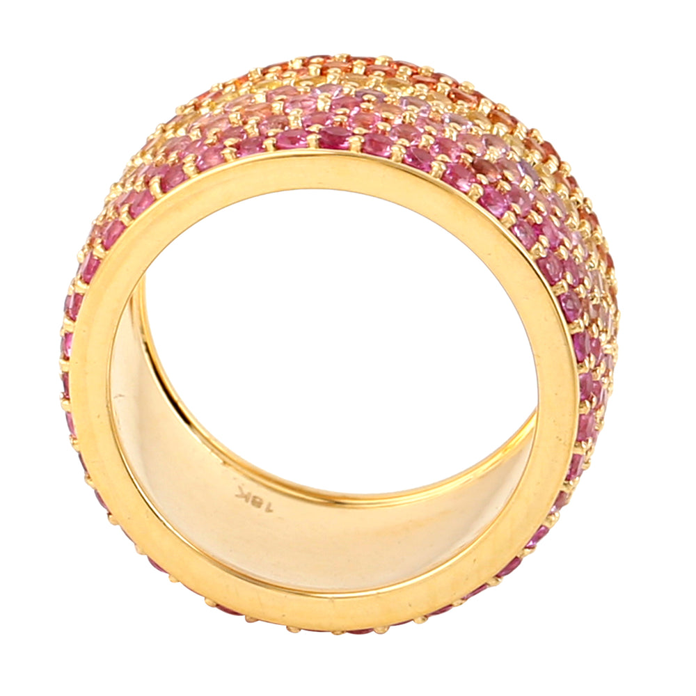 Rainbow Sapphire Pave Band Ring in 18K Yellow Gold – Gemstone Ring for Her