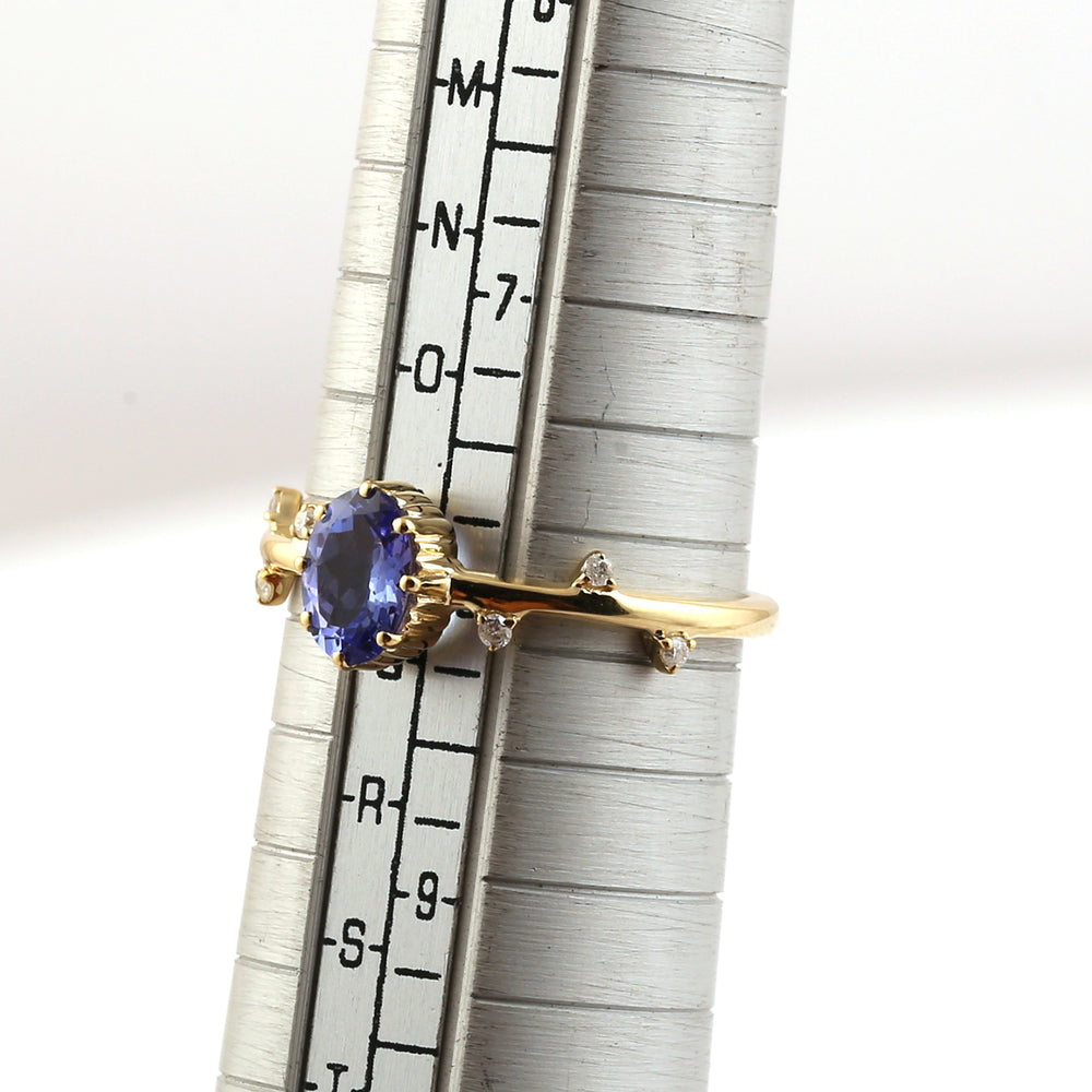 10k Yellow Gold Oval Tanzanite Prong Diamond Designer Ring