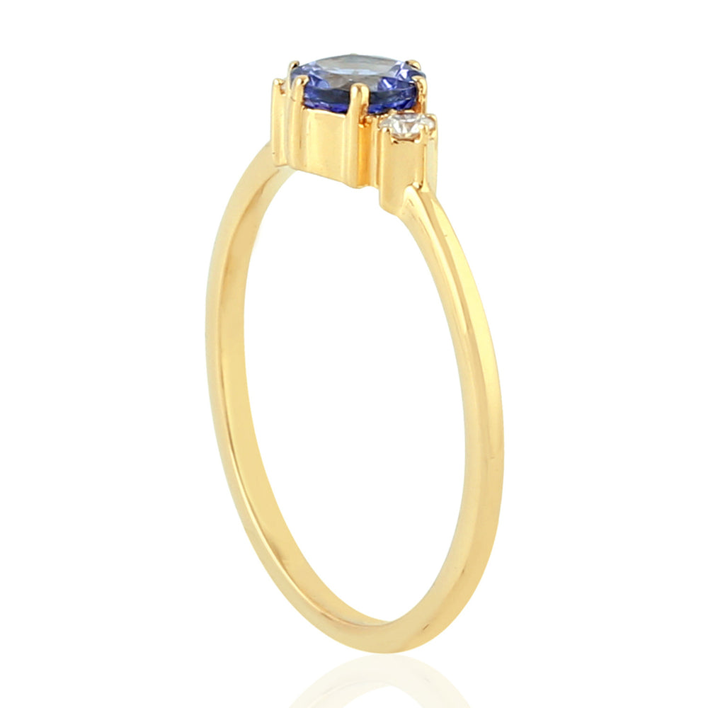 10K Yellow Gold Prong Tanzanite Gemstone Diamond Ring Women's Jewelry