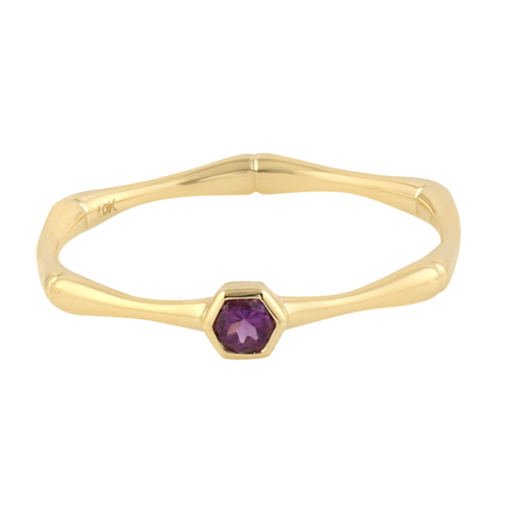 10k Yellow Gold Amethyst Gemstone Band Ring Jewelry For Women's