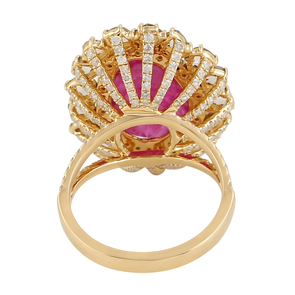 Oval Cut Ruby Prong Ice Diamond Cocktail Ring In Yellow Gold Gift For Her