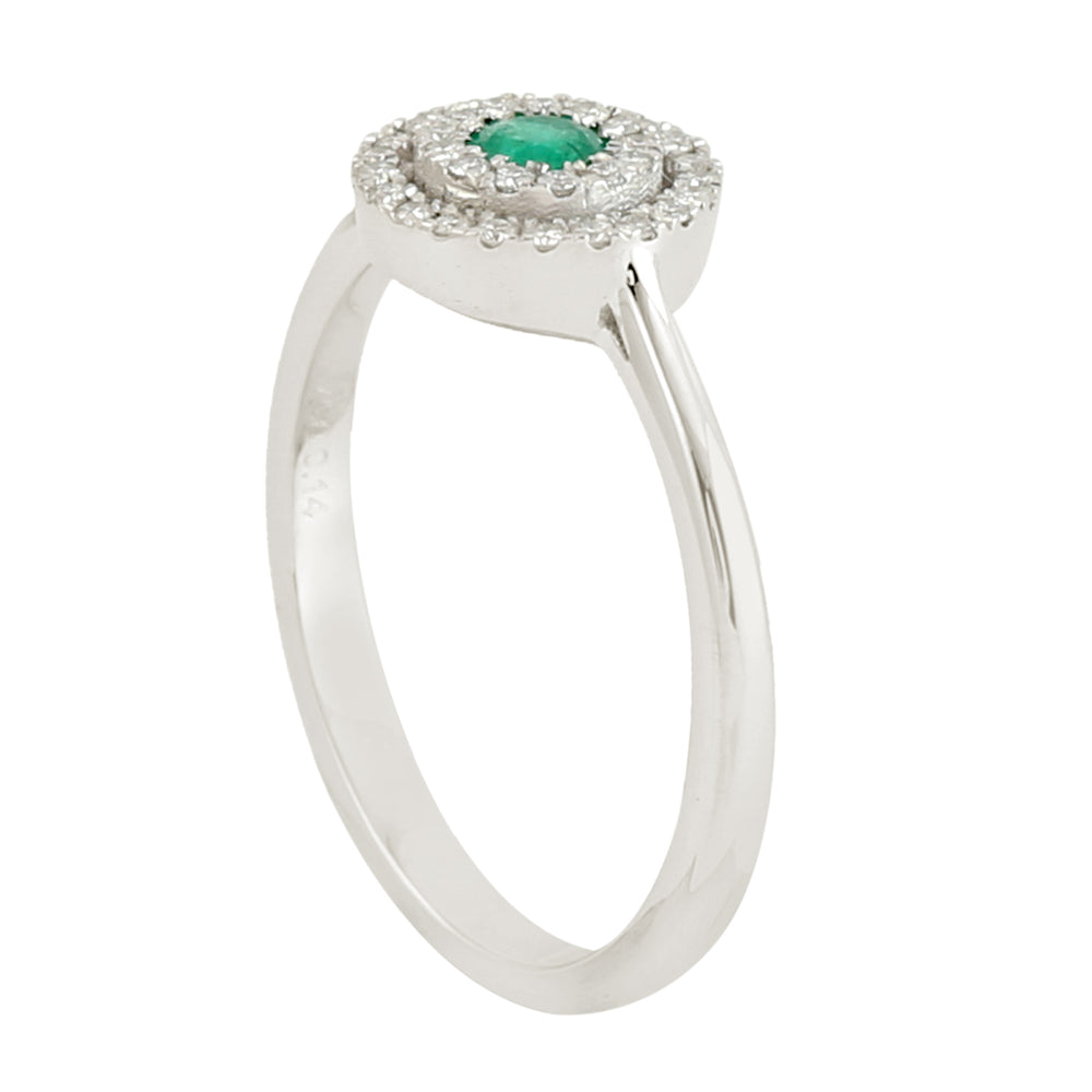 Emerald Double Halo Ring with Pave Diamonds in 18k White Gold – Fine Jewelry for Her