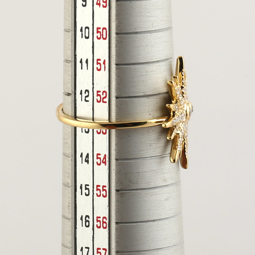 18k Yellow Gold Pave Diamond Starburst Design Ring Handmade Jewelry