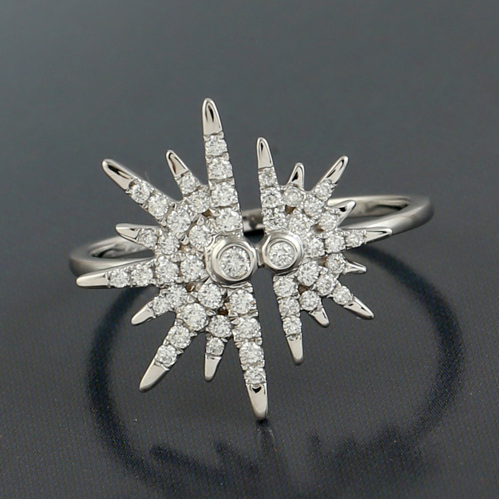 18K White Gold Pave Natural Diamond Starburst Ring For Gifts