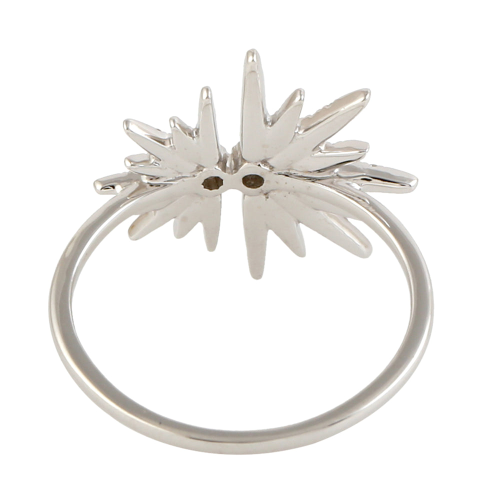 18K White Gold Pave Natural Diamond Starburst Ring For Gifts