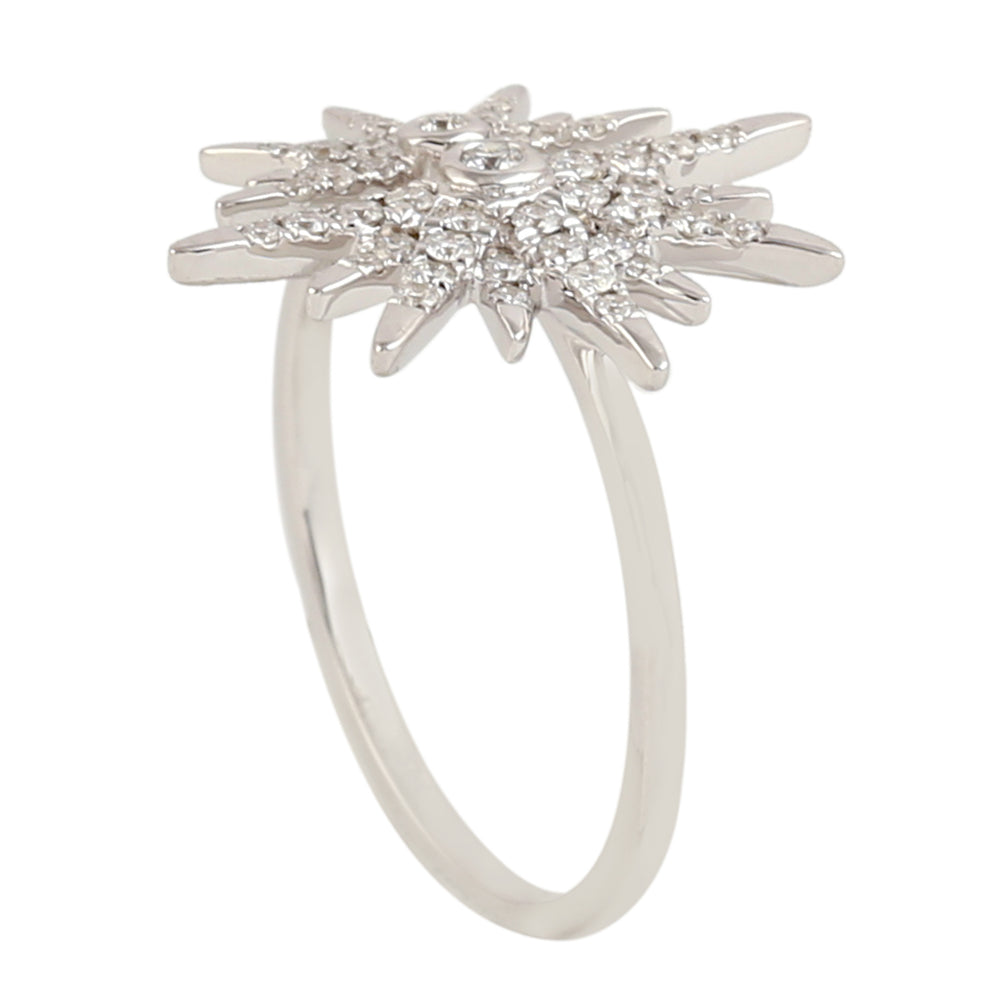 18K White Gold Pave Natural Diamond Starburst Ring For Gifts