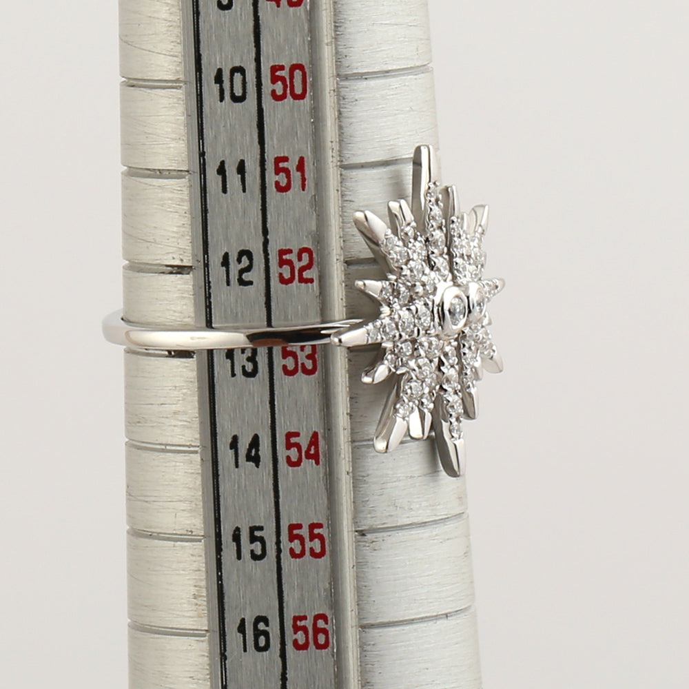 18K White Gold Pave Natural Diamond Starburst Ring For Gifts