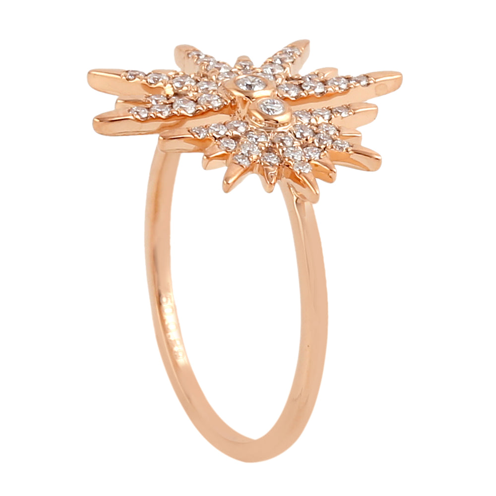 18k Rose Gold Pave Diamond Starburst Ring Handmade Jewelry