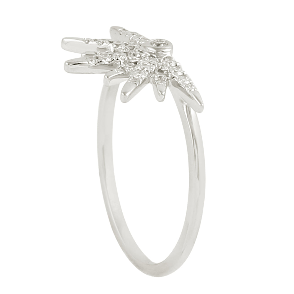 18k White Gold Pave Diamond Half Starburst Design Ring Women's Jewelry