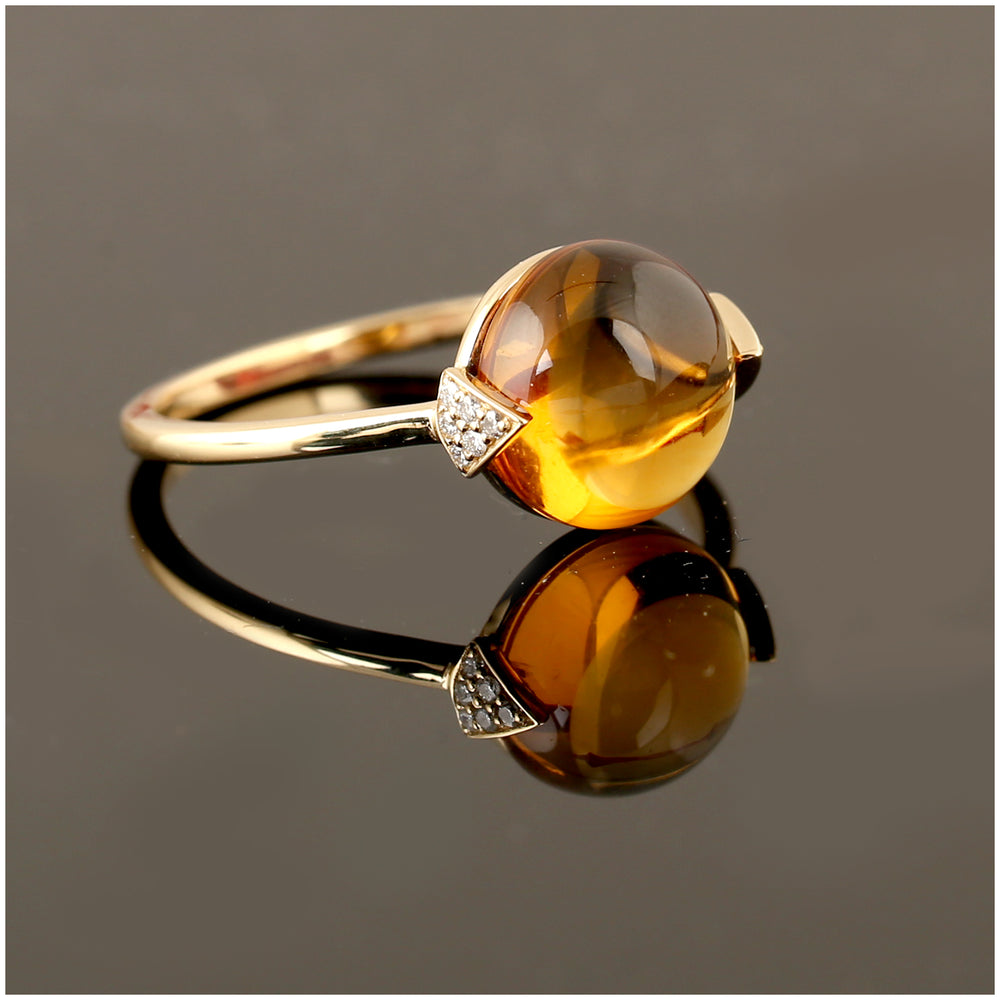 Round Cut Citrine November Birthstone Pave Diamond Ring In 18K Yellow Gold