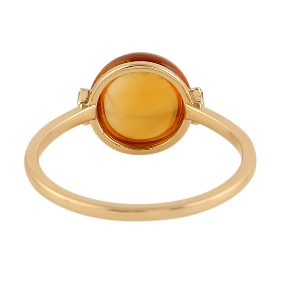 Round Cut Citrine November Birthstone Pave Diamond Ring In 18K Yellow Gold