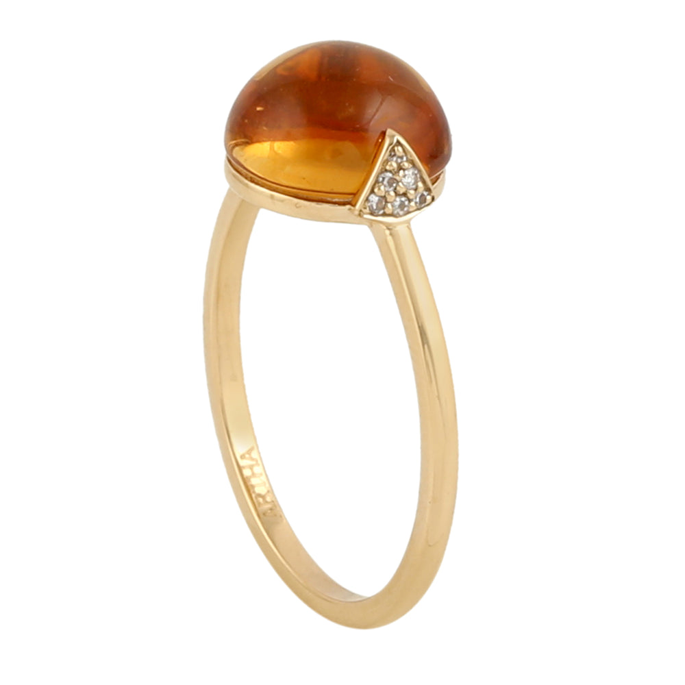 Round Cut Citrine November Birthstone Pave Diamond Ring In 18K Yellow Gold
